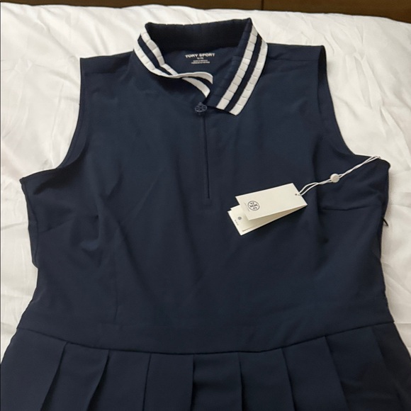 Tory Sport Navy Sleeveless Dress with Striped Collar - Picture 1 of 1